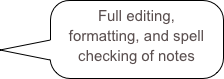 Full editing, formatting, and spell checking of notes